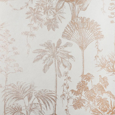 B&Q -  Sample Of Rainforest Retreat Wallpaper In Rose Gold On Cream