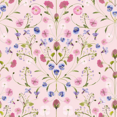 B&Q -  Sample Of Petal Reflection Wallpaper In Pinks And Lilac On Pink