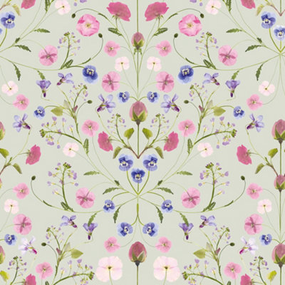 B&Q -  Sample Of Petal Reflection Wallpaper In Pinks And Lilac On Sage Green