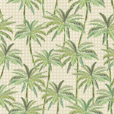 B&Q -  Sample Of Tropical Rattan Wallpaper In Green On Cream