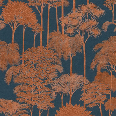 B&Q -  Sample Of Canopy View Wallpaper In Rose Gold On Petrol Blue