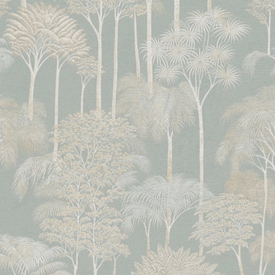 B&Q -  Sample Of Canopy View Wallpaper In White And Gold On Blue