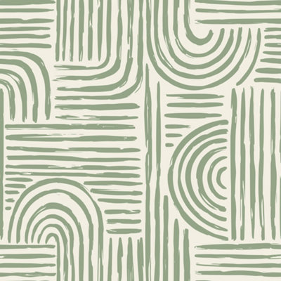 B&Q -  Sample Of Raffia Curves Wallpaper In Pistachio On Cream