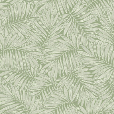 B&Q -  Sample Of Fern Leaf Wallpaper In Cream On Pistachio