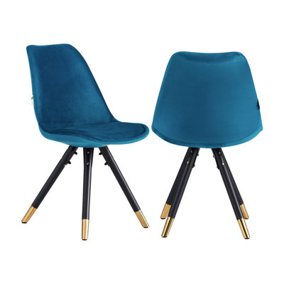 B&Q -  Set Of 2 Blue Sofia Ergonomic Modern Dining Chairs Upholstered In VelvetMetal Legs With Gold End Tips