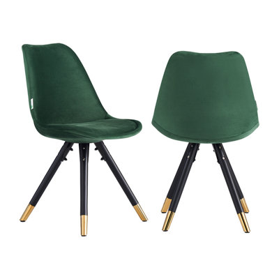 B&Q -  Set Of 2 Green Sofia Ergonomic Modern Dining Chairs Upholstered In VelvetMetal Legs With Gold End Tips