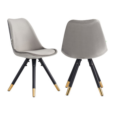 B&Q -  Set Of 2 Grey Sofia Ergonomic Modern Dining Chairs Upholstered In Velvet Metal Legs With Gold & Tips