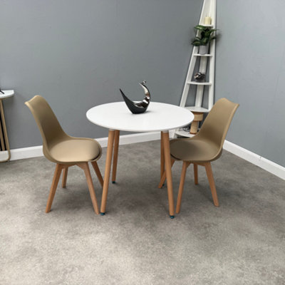 Life Interiors White Halo Round Dining Set With Table And Vanilla Chairs Size 2