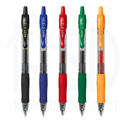 Pilot G-2 Rollerball Pen Set5 Pack (BlackBlueRedGreenOrange) 0.7mm Medium TipBoldSmooth Writing from B&Q