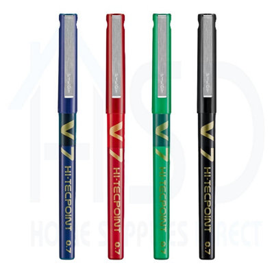 Pilot V7 Hi-Tecpoint Pen Set4 Pack (BlueRedGreenBlack) 0.7mm Medium Needle TipSmoothPrecise Writing from B&Q