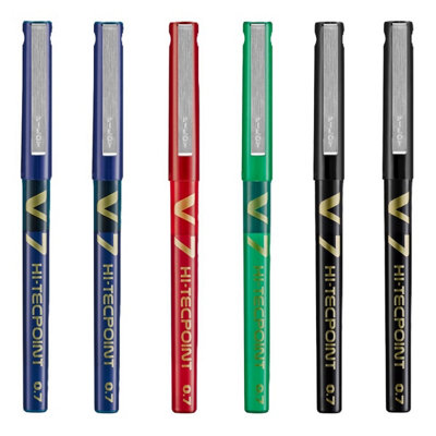Pilot V7 Hi-Tecpoint Pen Set6 Pack (BlueBlackRedGreen) 0.7mm Medium Needle TipSmoothPrecise Writing from B&Q