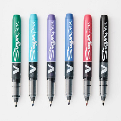 Pilot V Sign Liquid Ink Marker Pen Set6 Pack (RedLight BlueBlueBlackGreenPurple) 0.6mm TipPrecision Writing from B&Q