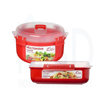 Sistema 1.25L Lunch Box & 915Ml Round BowlBpa-Free Microwave Set Containers