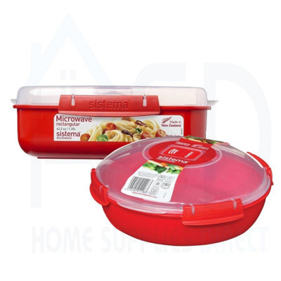 Sistema 1.25L Lunch Box & 1.3L Round Dish PlateBpa-Free Microwave Set