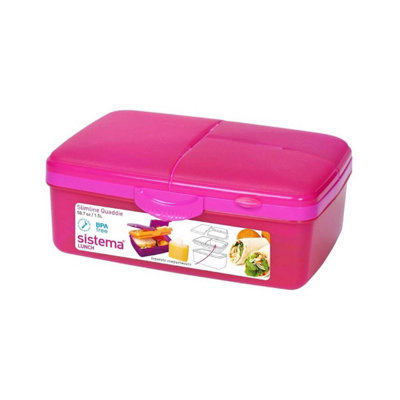 Sistema Slimline Quaddie Lunch Box 1.5L PinkBpa-FreeLeakproof & Multi-Compartment from B&Q