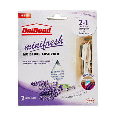 Unibond Minifresh Lavender Moisture Absorber Sachets 6 Pack (12 Sachets)Odour Neutraliser & Mould Protector from B&Q