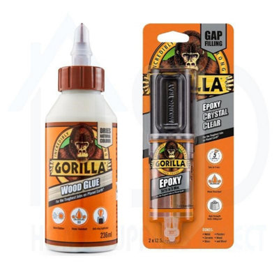 Gorilla Epoxy 25Ml & Wood Glue 236Ml SetStrongWater-Resistant Adhesives For WoodMetal & More from B&Q