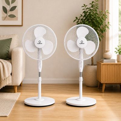 HSD 16" Oscillating Pedestal Fan 40Cm White (2 Fan)3 Speed SettingsSilent MotorAdjustable Tilt & 70 Degree Oscillation from B&Q