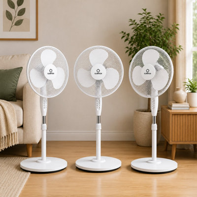 HSD 16" Oscillating Pedestal Fan 40Cm White (3 Fan)3 Speed SettingsSilent MotorAdjustable Tilt & 70 Degree Oscillation from B&Q