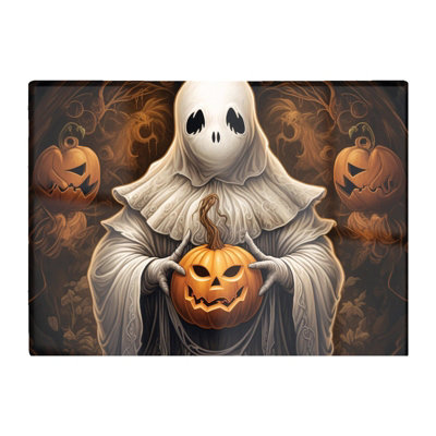 B&Q -  Spooky White Ghost Holding Pumpkin Glass Chopping Board