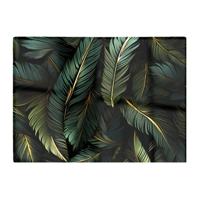 B&Q -  Green And Gold Leaves Glass Chopping Board