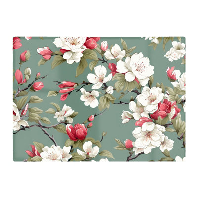 B&Q -  Pink And White Blossom Glass Chopping Board