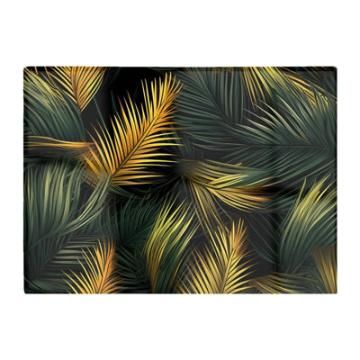Warren Reed Designer Golden Palm Leaves Glass Chopping Board from B&Q