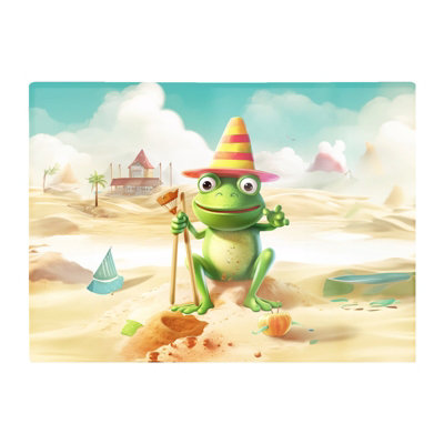 Warren Reed Designer Happy Frog On A Beach Holiday Glass Chopping Board from B&Q
