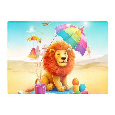 B&Q -  Lion On A Beach Holiday Glass Chopping Board
