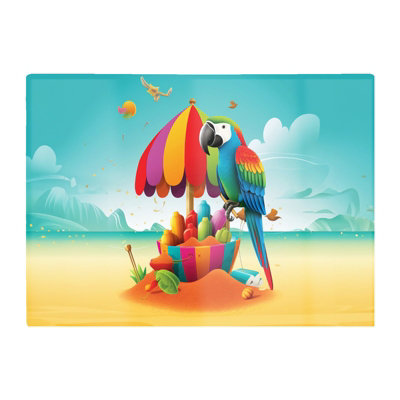 B&Q -  Parrot On A Beach Holiday Glass Chopping Board