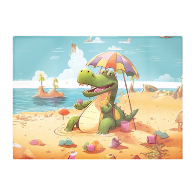 B&Q -  A Crocodile On A Beach Holiday Glass Chopping Board