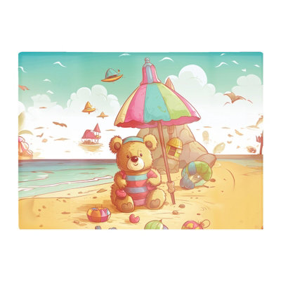 Warren Reed Designer Lucky Teddy Bear On A Beach Holiday Glass Chopping Board from B&Q