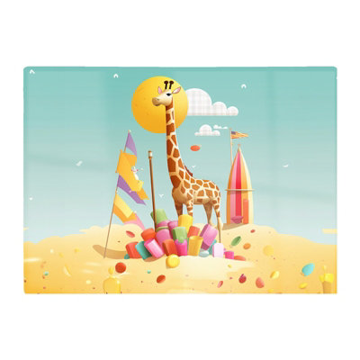 B&Q -  A Giraffe On A Beach Holiday Glass Chopping Board