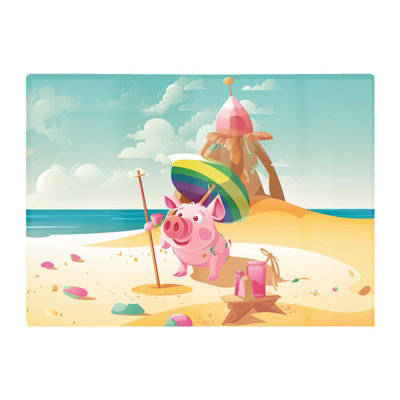 B&Q -  Piglet On A Beach Holiday Glass Chopping Board