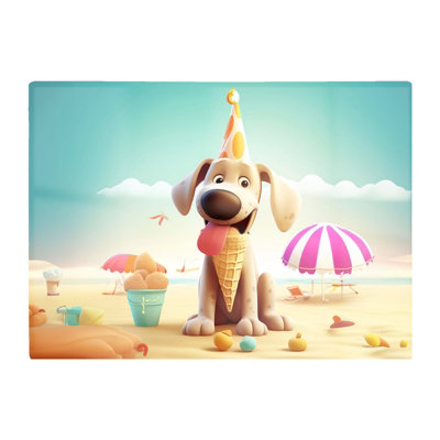 B&Q -  Dog On A Beach Holiday Glass Chopping Board