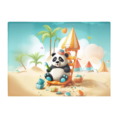 B&Q -  Panda On A Beach Holiday Glass Chopping Board