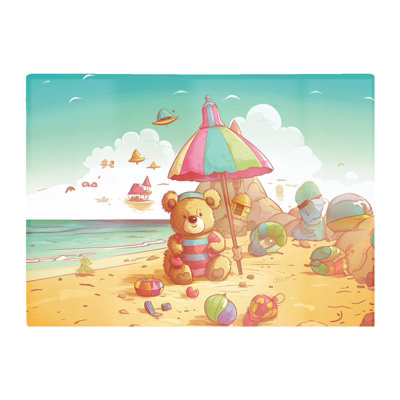 B&Q -  Teddy Bead On A Beach Holiday Glass Chopping Board
