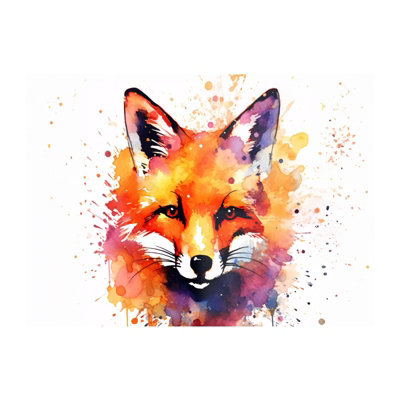B&Q -  Watercolour Splashart Fox Face Glass Chopping Board