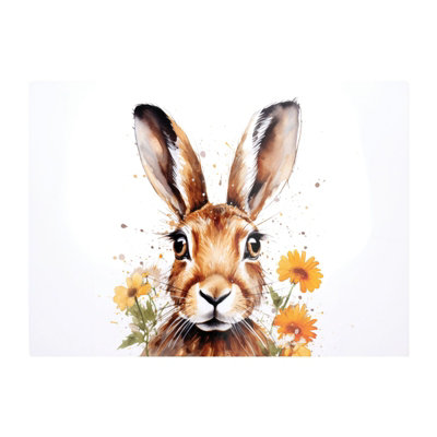B&Q -  Watercolour Hare And Daisies Glass Chopping Board