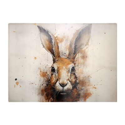 B&Q -  Watercolour Hare Face Glass Chopping Board
