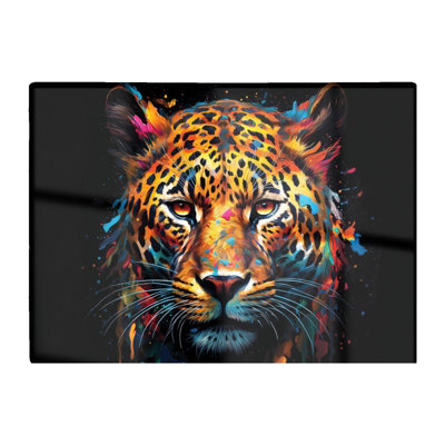 Warren Reed Designer Splashart Leopard Face Glass Chopping Board from B&Q