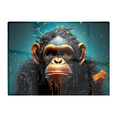 B&Q -  Monkey Face Splashart Blue Glass Chopping Board
