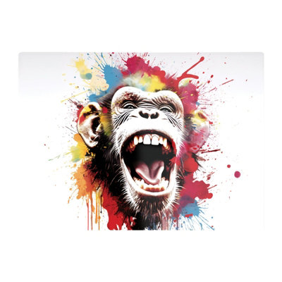 B&Q -  Coloured Splashart Crazy Monkey Face Glass Chopping Board