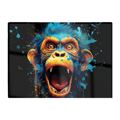 B&Q -  Crazy Monkey Face Splashart Glass Chopping Board