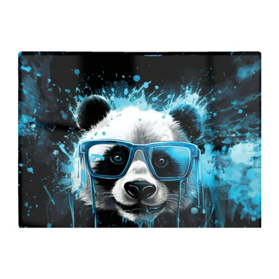 B&Q -  Blue Splashart Panda Face Glass Chopping Board
