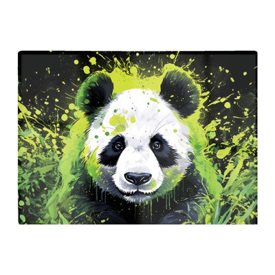 B&Q -  Green Splashart Panda Face Glass Chopping Board