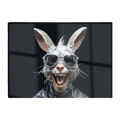 B&Q -  Funky Rabbit Face With Glasses Glass Chopping Board
