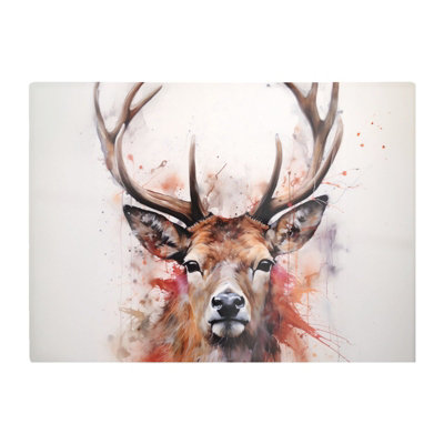 B&Q -  Watercolour Splashart Stag Face Glass Chopping Board