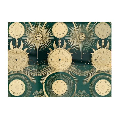 B&Q -  Green Moon And Sun Abstract Pattern Glass Chopping Board