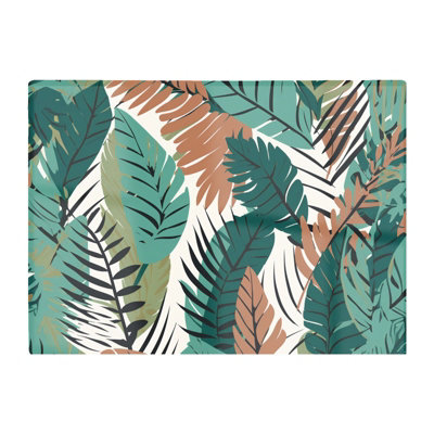 B&Q -  Tropical Floral Leaves Green Brown Glass Chopping Board